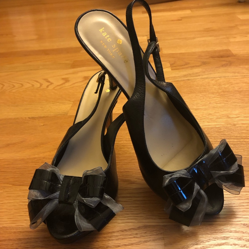 Kate Spade black slingbacks with bow 7-1/2